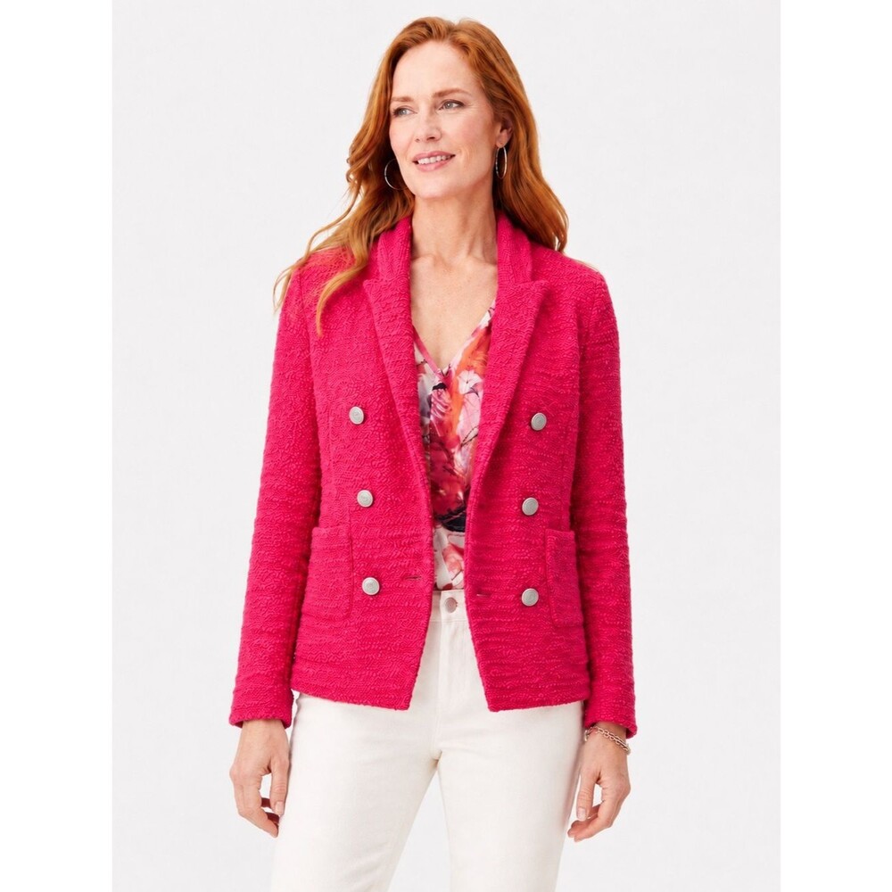 NIC+ZOE Femme Double Breasted Textured Knit Blazer Career Jacket Pink XXL NEW